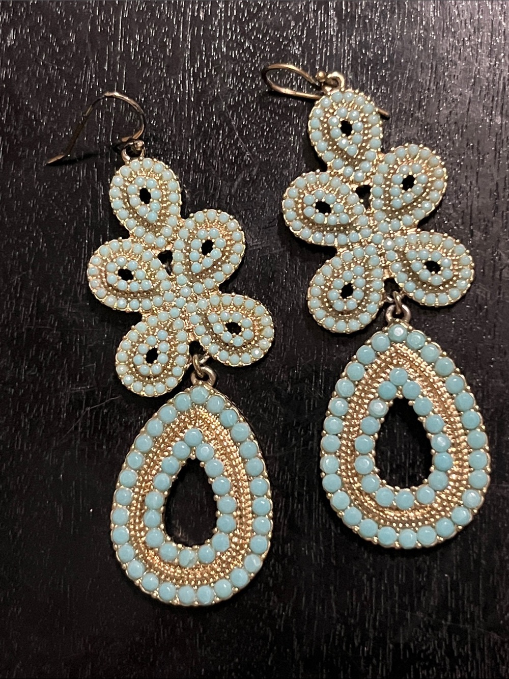 Stella & Dot Gold-Tone Earrings with Light Blue Beads